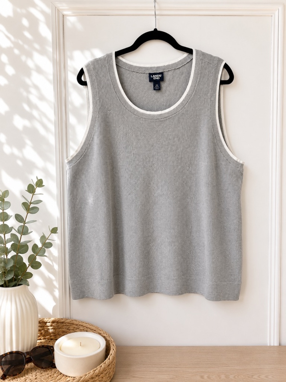 Lands’ End 2X 100% Cotton Ribbed Sweater Vest Gray Plus Size 20W 22W
